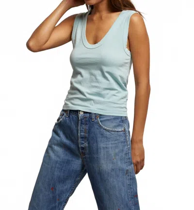 Perfectwhitetee Khara Rib Scooped Tank Top In Iced Aqua In Blue