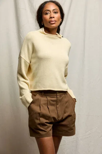 Perfectwhitetee Kiki Cropped Mock Neck Cotton Sweater In Custard In Yellow