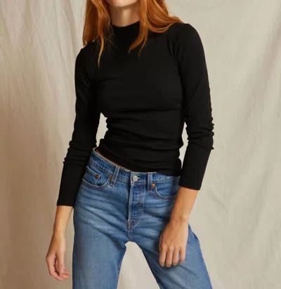 Perfectwhitetee Long Sleeve Cotton Boxy V Neck Tee In Black
