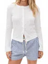 Perfectwhitetee Lila Pointelle Long Sleeve Cardigan In White In White