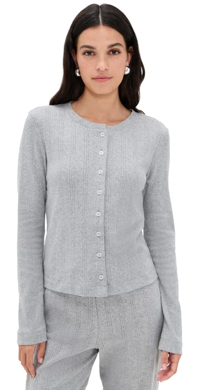 Perfectwhitetee Lila Pointelle Long Sleeve Shirt Heather Grey In Gray