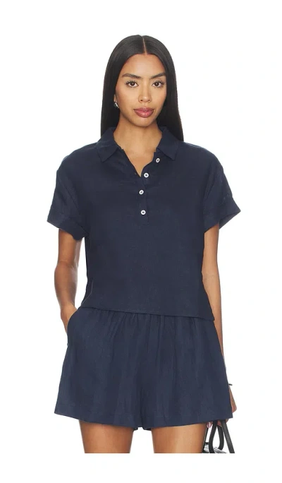PERFECTWHITETEE LINEN 1/4 BUTTON DOWN COLLARED TEE