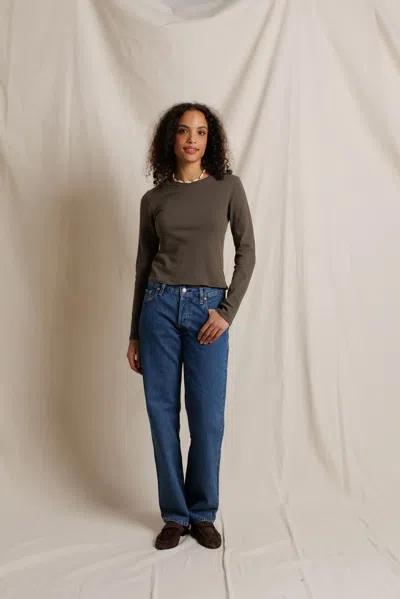 Perfectwhitetee Jamie Cotton Long Sleeve Tee In Brown