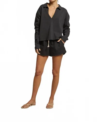 Perfectwhitetee Liz Jersey Heritage Short In Night In Black
