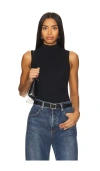 Perfectwhitetee Luxe Rib Sleeveless Mock Neck Tank Top In 트루 블랙