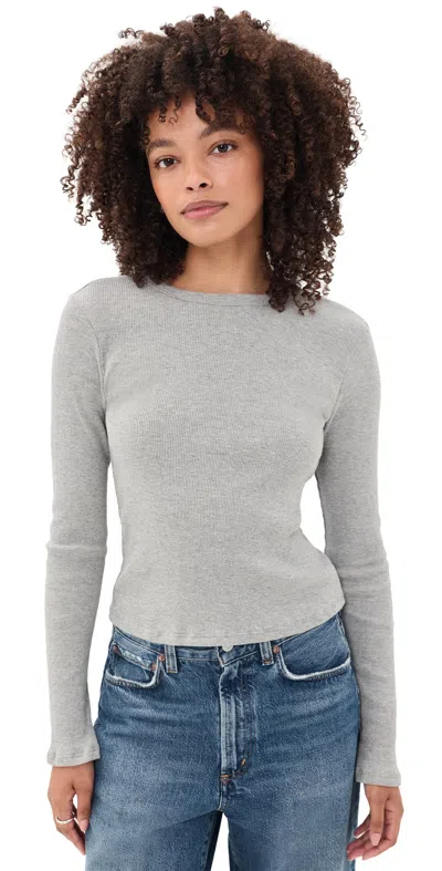 Perfectwhitetee Marcela Long Sleeve Cotton Rib Tee Heather Grey In Gray