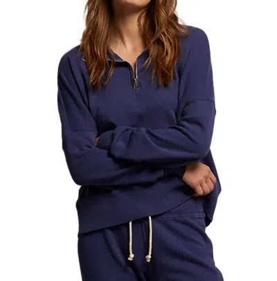 Perfectwhitetee Maren French Terry Half Zip Sweatshirt In Dusk In Blue