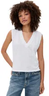 Perfectwhitetee Margot Cotton Sleeveless V Neck Tee White In White