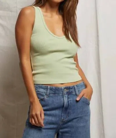 Perfectwhitetee Maria Ribbed Cotton V-neck Tank Top In Pistachio In Neutral