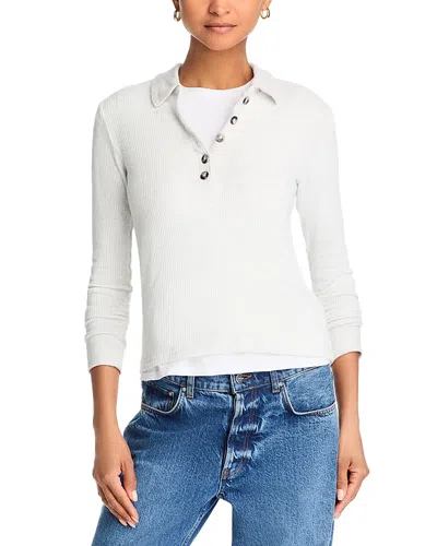 Perfectwhitetee Megan Polo Button Tee In Ash