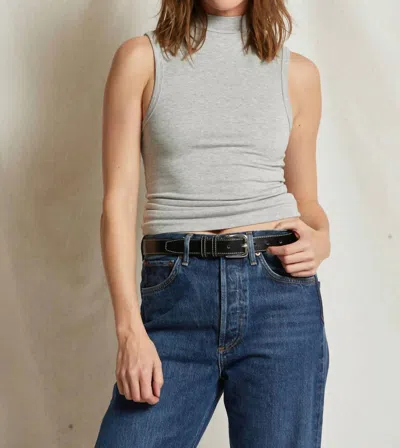 Perfectwhitetee Mel Luxe Rib Mock Neck Tank In Heather Grey