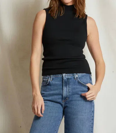 Perfectwhitetee Mel Luxe Rib Mock Neck Tank In True Black