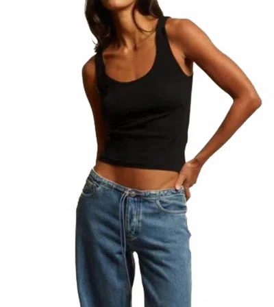 Perfectwhitetee Mia Fine Ribbed Tank Top In True Black