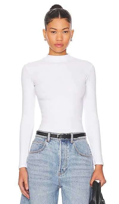Perfectwhitetee Mock Neck Rib Long Sleeve In White