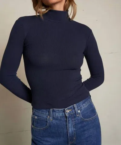 Perfectwhitetee Noelle Rib Turtleneck Sweater In Navy In Blue