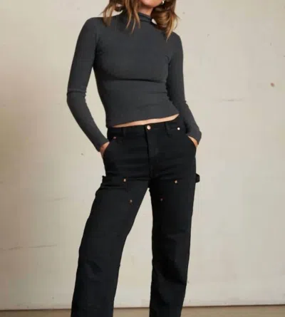 Perfectwhitetee Noelle Sweater Rib Turtleneck Top In Charcoal In Gray