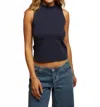 Perfectwhitetee Phoebe Mock Neck Tank Top In Navy In Blue