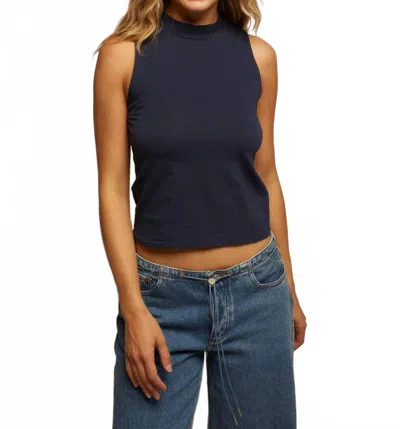 Perfectwhitetee Phoebe Mock Neck Tank Top In Navy In Blue