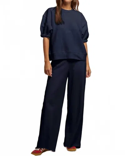 Perfectwhitetee Rebecca French Terry 3/4 Puff Sleeve Sweatshirt In Navy In Blue