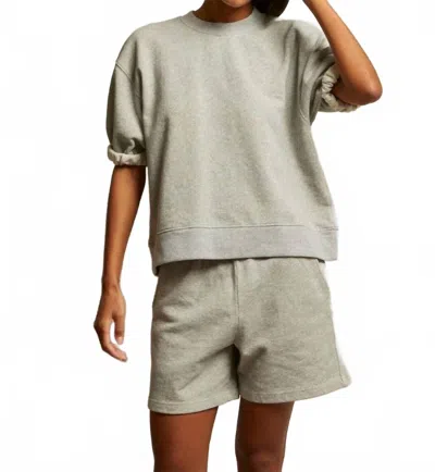 Perfectwhitetee Rebecca Short Sleeve Rolled Crew Neck Sweatshirt In Heather Grey In Gray