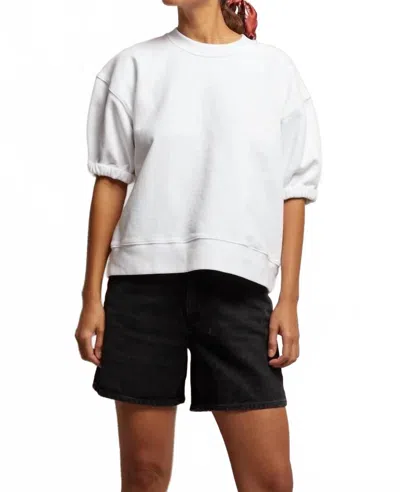 Perfectwhitetee Rebecca Ss Rolled Crew Neck Sweatshirt In White
