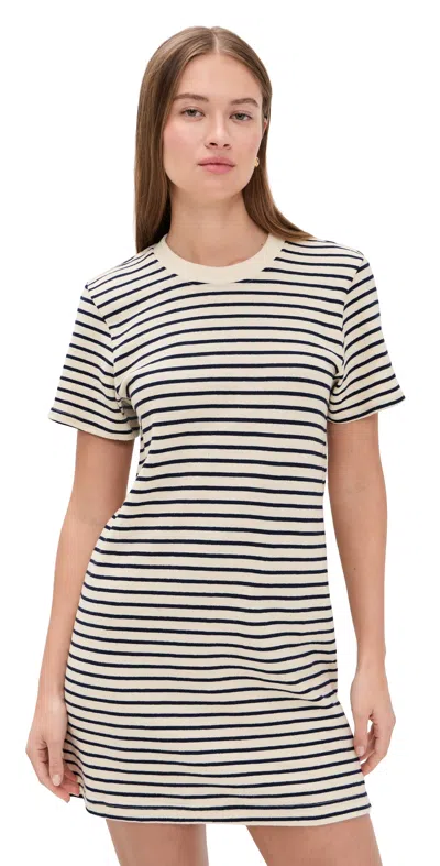 Perfectwhitetee Rhett Brushed Rugby T-shirt Dress Navy Mini Stripe In Black
