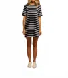 Perfectwhitetee Rhett Recycled Cotton Striped Dress In Navy Stripe In Black