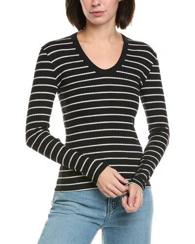 Perfectwhitetee Rib Stripe Luxe U-neck T-shirt In Black