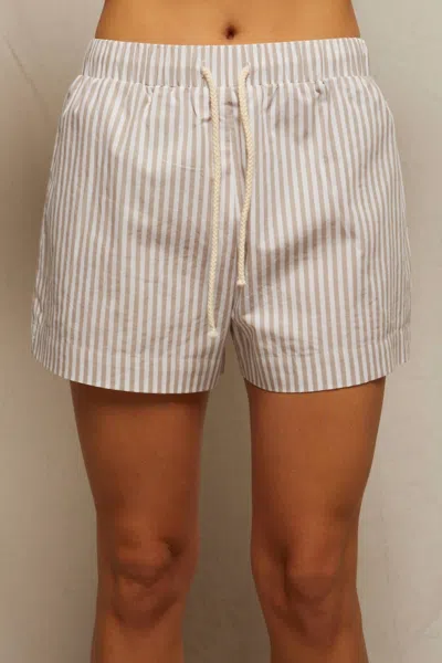 Perfectwhitetee Riley Cotton Poplin Stripe Shorts In Putty Stripe In Multi