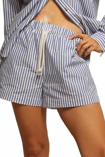 Perfectwhitetee Riley Woven Striped Shorts In Chambray/putty Stripe In Blue