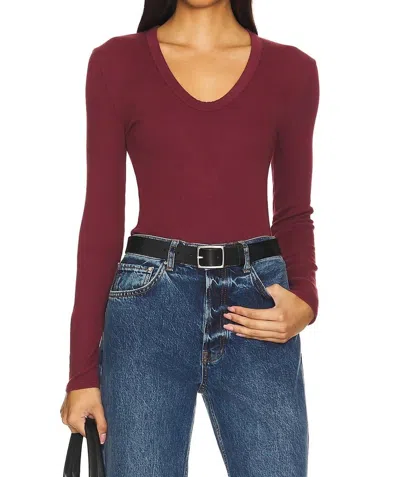 Perfectwhitetee Robyn Luxe Rib Long Sleeve Top In Cranberry
