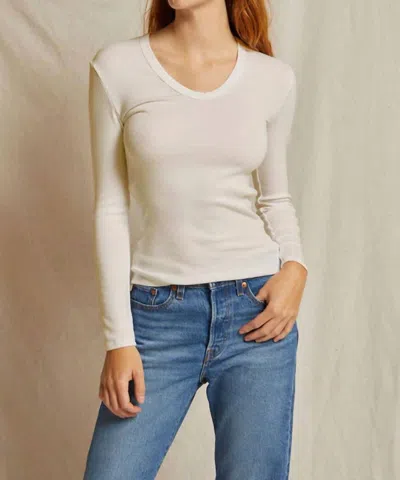 Perfectwhitetee Robyn Rib Long Sleeve Tee In Sugar In White