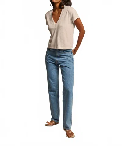 Perfectwhitetee Rosie Linen Jersey Spandex V Neck Tee In Oatmeal In Neutral