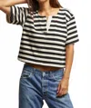 Perfectwhitetee Sarah Crewneck Tee In Henri Stripe Organic In Black