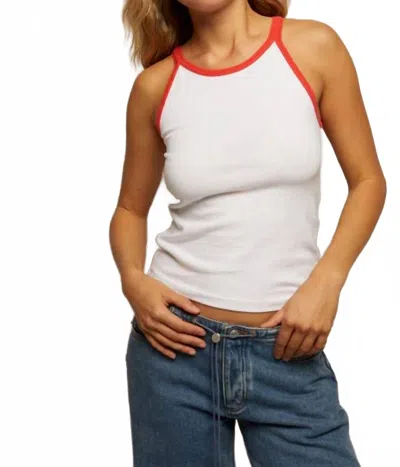 Perfectwhitetee Shae Soft Cotton Jersey Tank In White/poppy