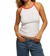 Perfectwhitetee Shea Athletic Colorblock Tank Top In White/poppy In White