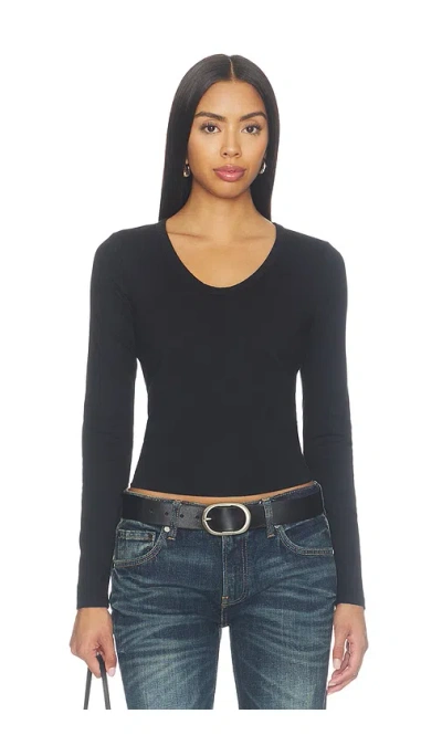 Perfectwhitetee Shaya Long Sleeve V Neck Tee In Black