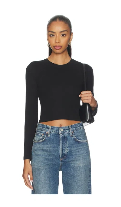 Perfectwhitetee Sienna Luxe Rib Cropped Long Sleeve In Black