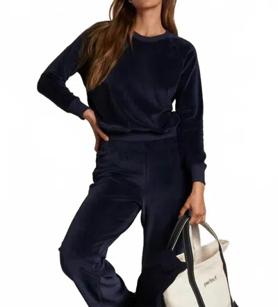 Perfectwhitetee Stella Velour Shrunken Raglan Sweatshirt In Navy In Blue