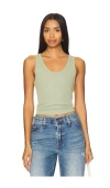 Perfectwhitetee Blondie Rib Knit Tank Top In Oil Green