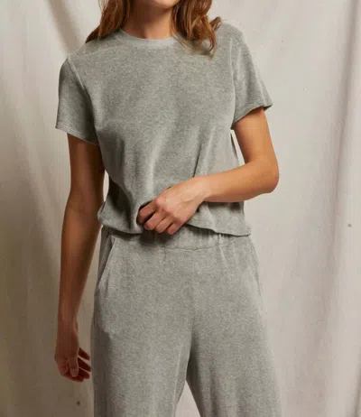 Perfectwhitetee T197 Clara Velour Crew Neck Tee In Heather Grey In Gray