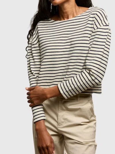 Perfectwhitetee Taylor Long Sleeve Top In Navy Mini Stripe In Neutral