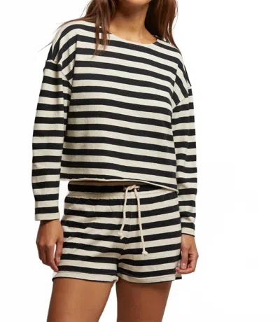 Perfectwhitetee Taylor Long Sleeve Top In Navy Stripe In Black