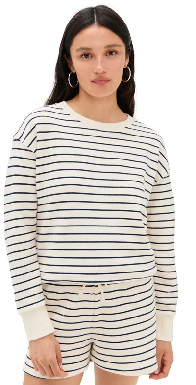PERFECTWHITETEE TYLER FRENCH TERRY STRIPE PULLOVER SWEATSHIRT NAVY/NATURAL STRIPE