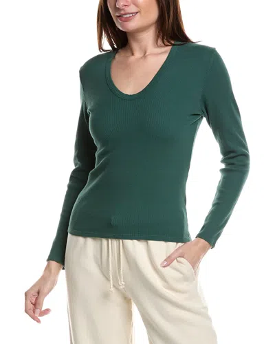 Perfectwhitetee U Neck Waffle Top In Green
