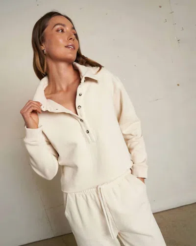 Perfectwhitetee Vinny Fleece Henley Top In Sugar In Neutral