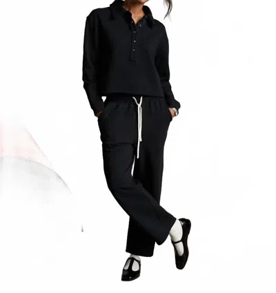 Perfectwhitetee Vinny Fleece Henley Top In True Black