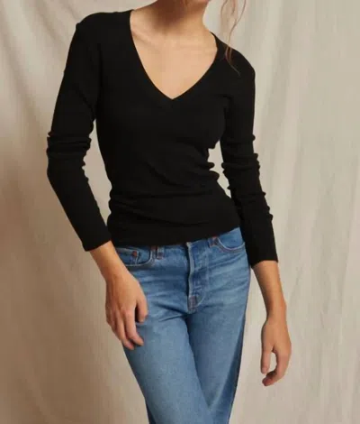 Perfectwhitetee Viola Long Sleeve V-neck Top In Black