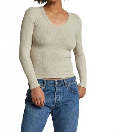 Perfectwhitetee Whitney Sweater Rib U Neck Long Sleeve In Heather Oatmeal In Gray