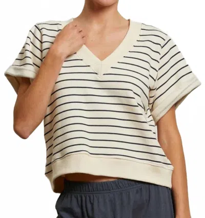 Perfectwhitetee Women's Briggs Sweatshirt Top In Natural/night Stripe In White